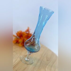 Handblown Glass Vase Baby Blue Glass Delicate Vintage Decor Spindle Pedestal